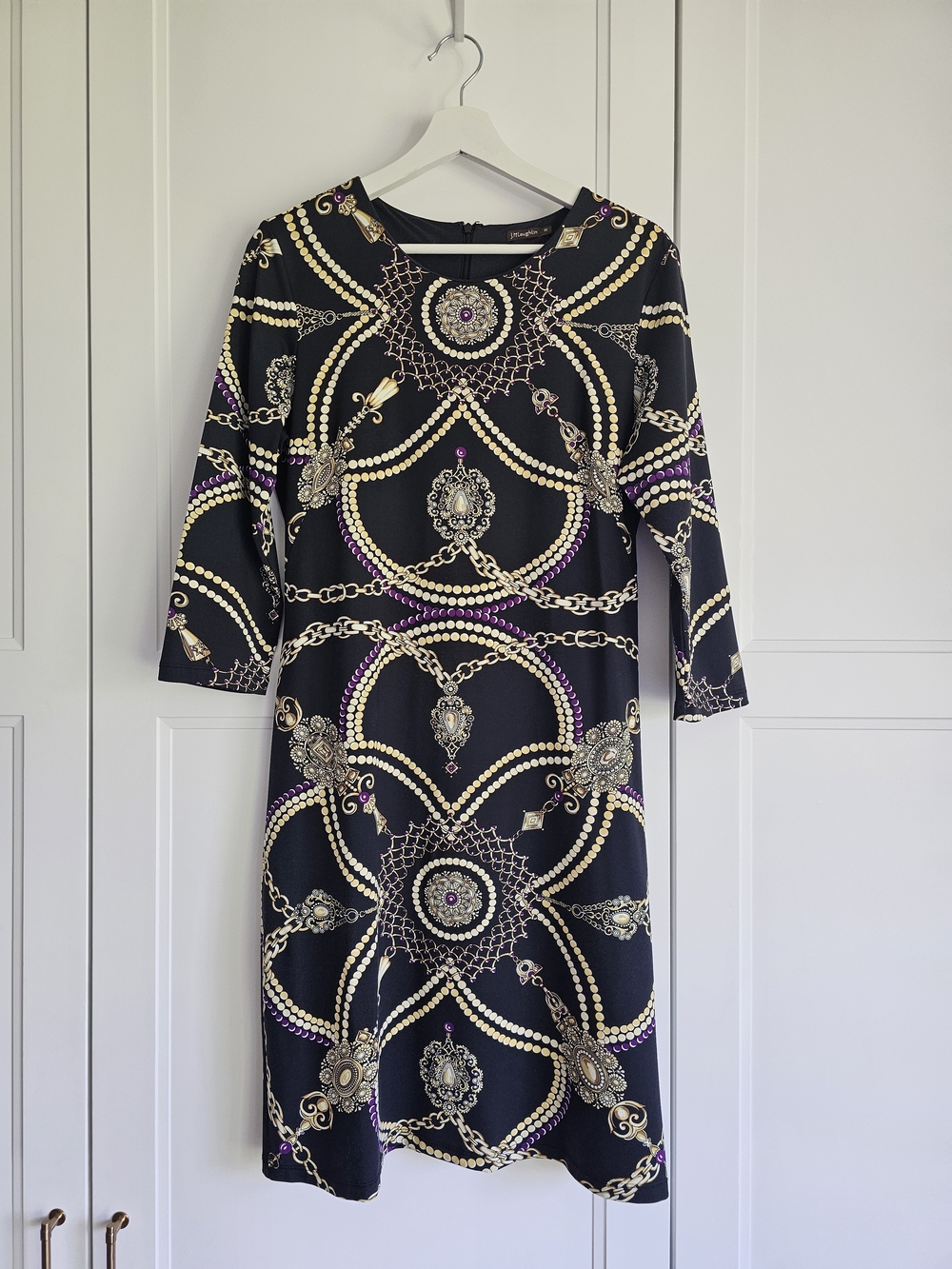 J. McLaughlin Sophia London Catalyst Jewels Sheath Dress Navy Gold M $228